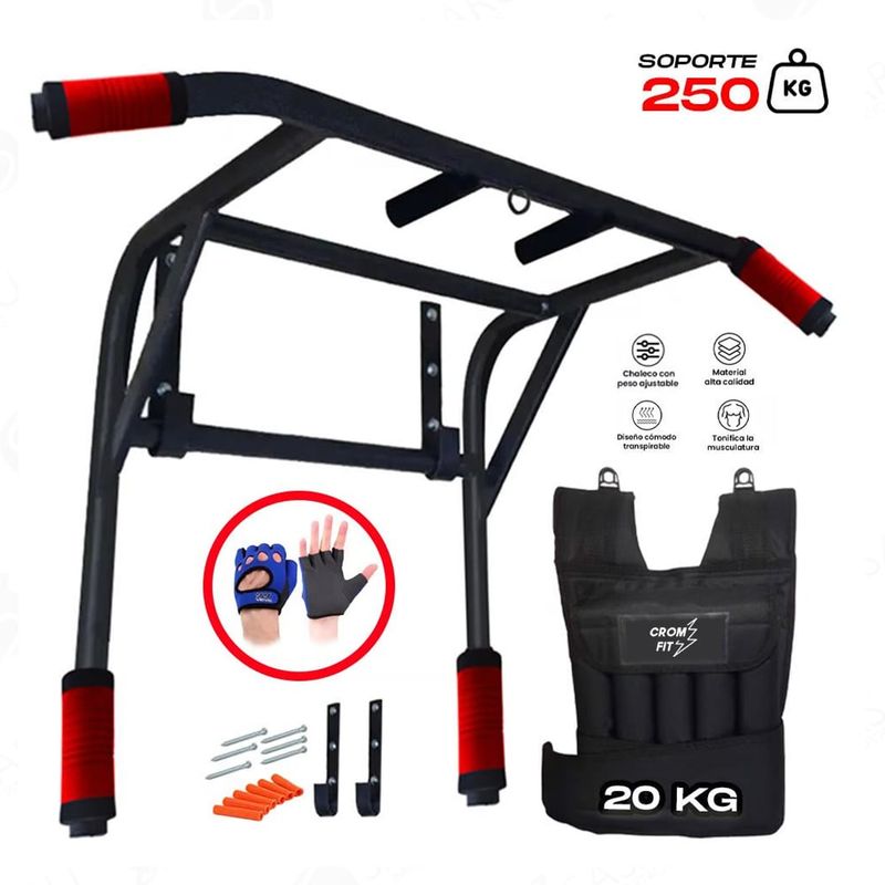 HOLGU - Barra Dominadas 2en1  Chaleco 20kg  Guantes Regalo