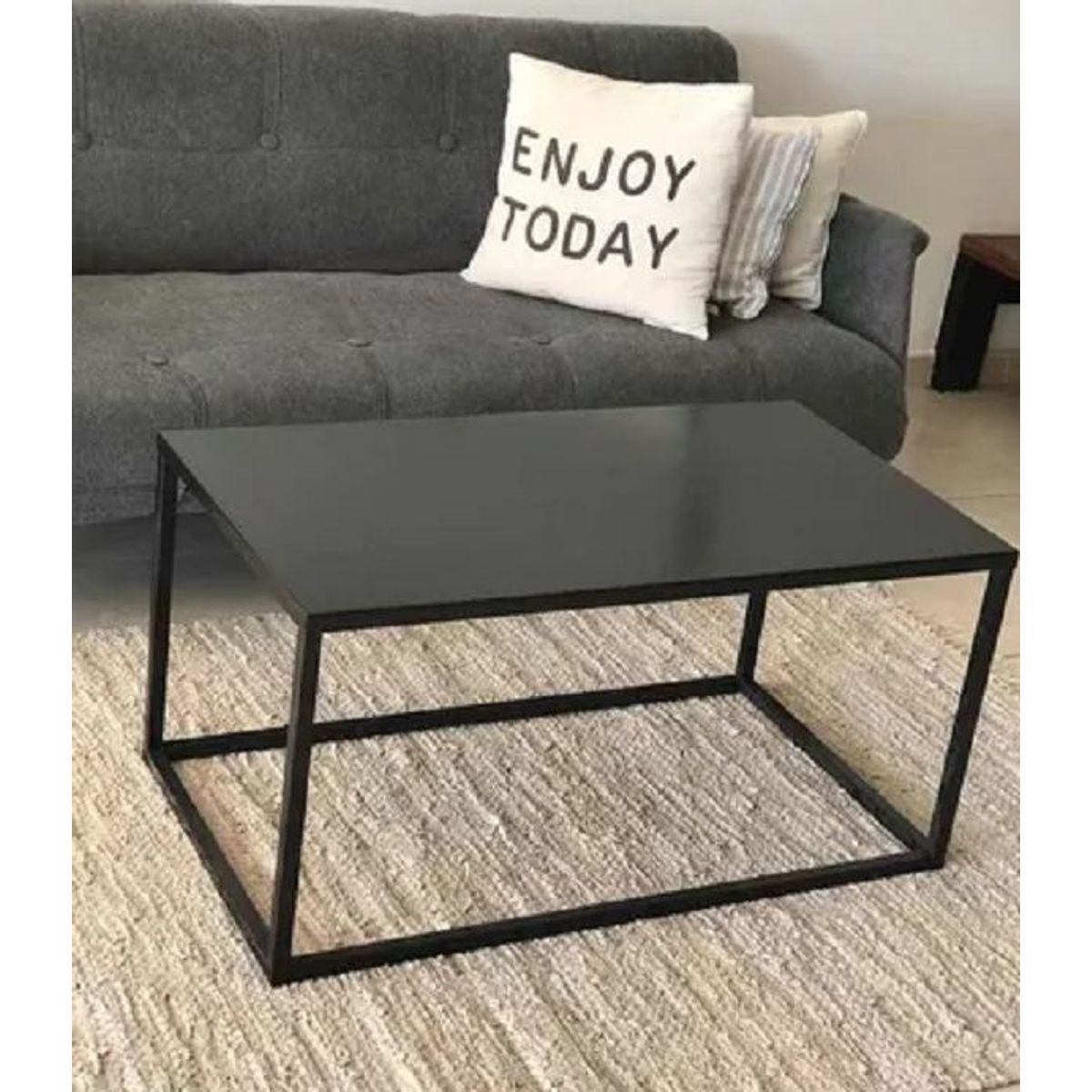 GENERICO - Mesa de centro industrial rectangular color negro 80x50x40