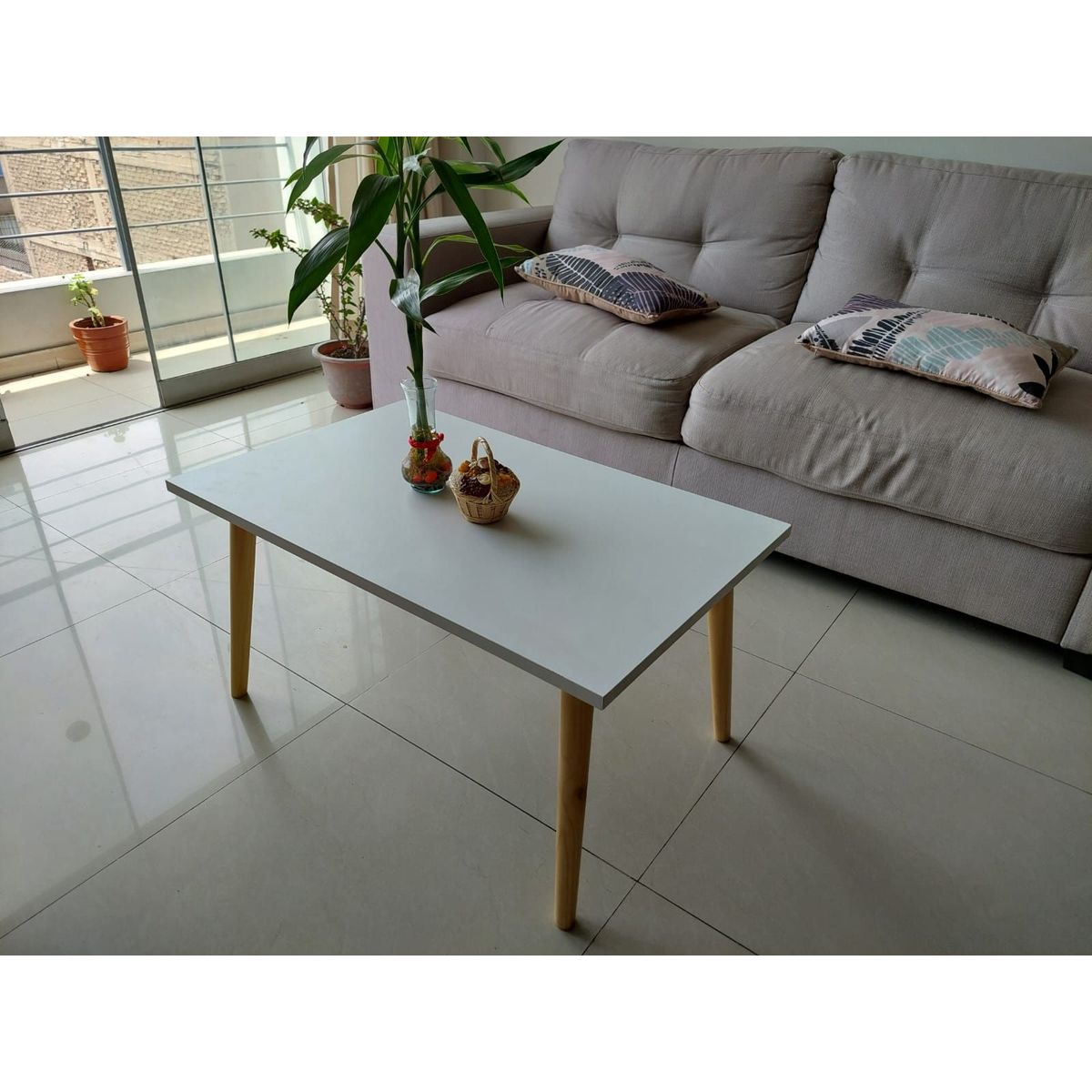 GENERICO - Mesa de centro rectangular blanca