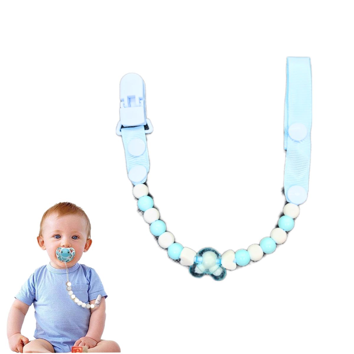 GENERICO - Clip para chupón orejitas celeste