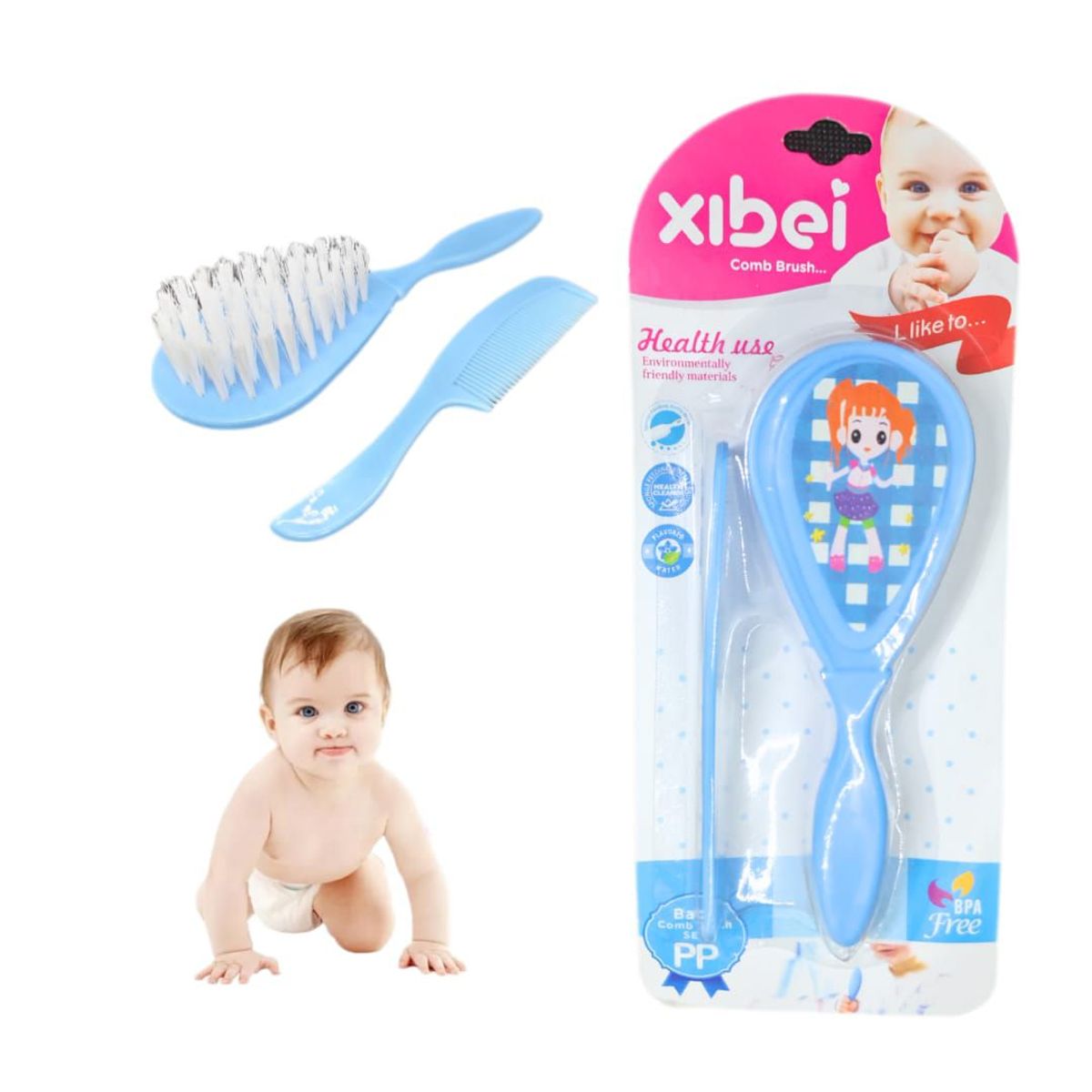 GENERICO - SET PEINE Y CEPILLO DE BEBE AZUL