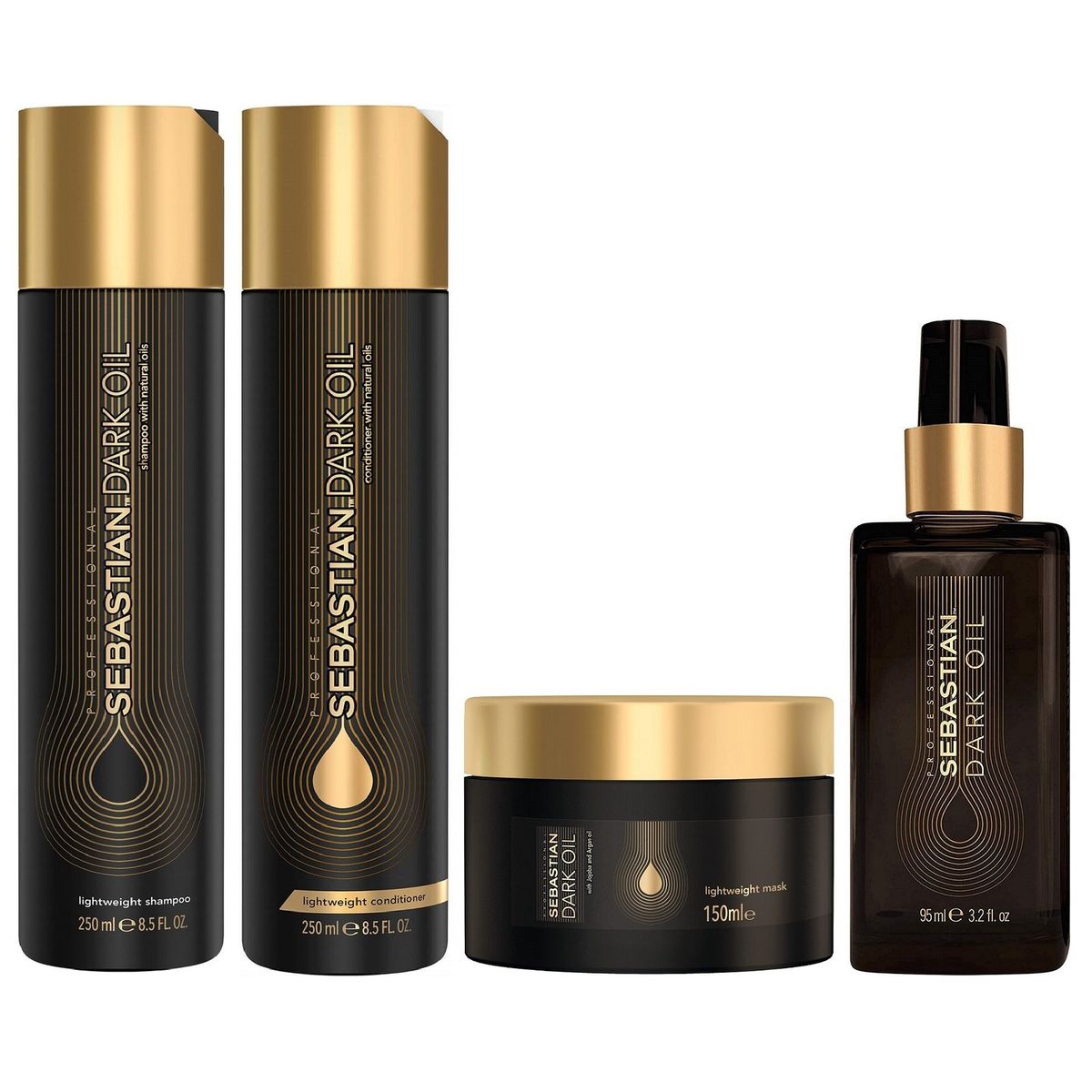 SEBASTIAN - Shampoo 250ml + Acondicionador + Mascarilla +Aceite Sebastian Dark Oil