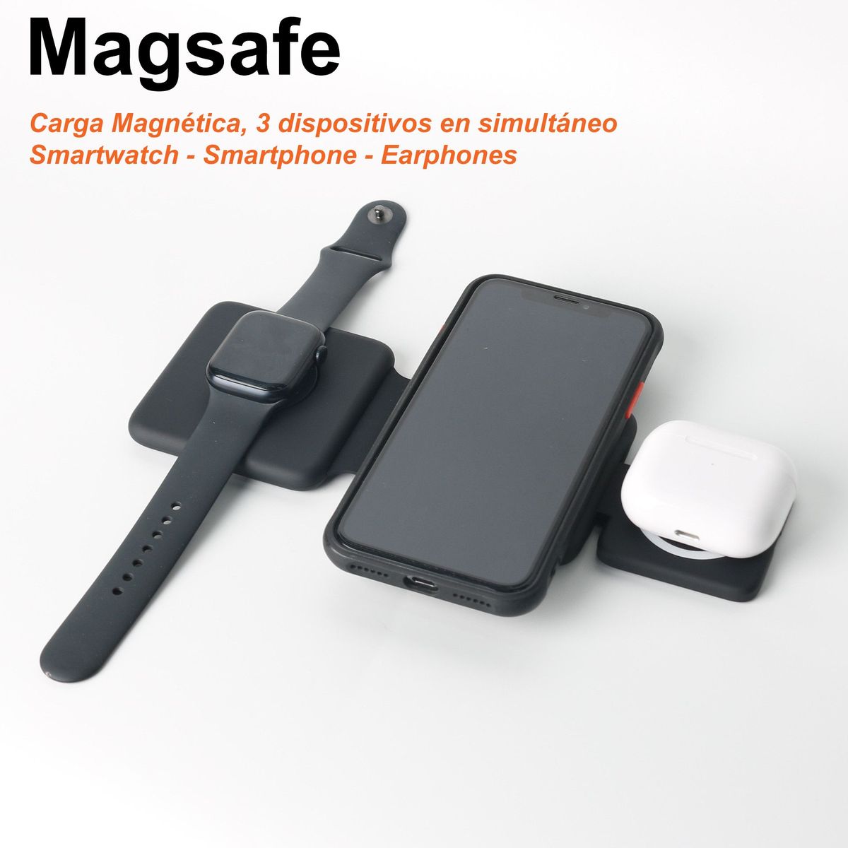 GENERICO - Cargador Inalámbrico 3 en 1 Plegable de 3ra. gen. Magsafe Negro