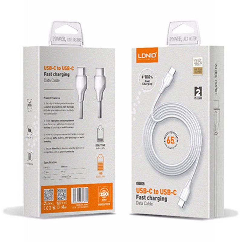 LDNIO - Cable LDNIO Tipo C a Tipo C  65W PD/QC 2 Metros