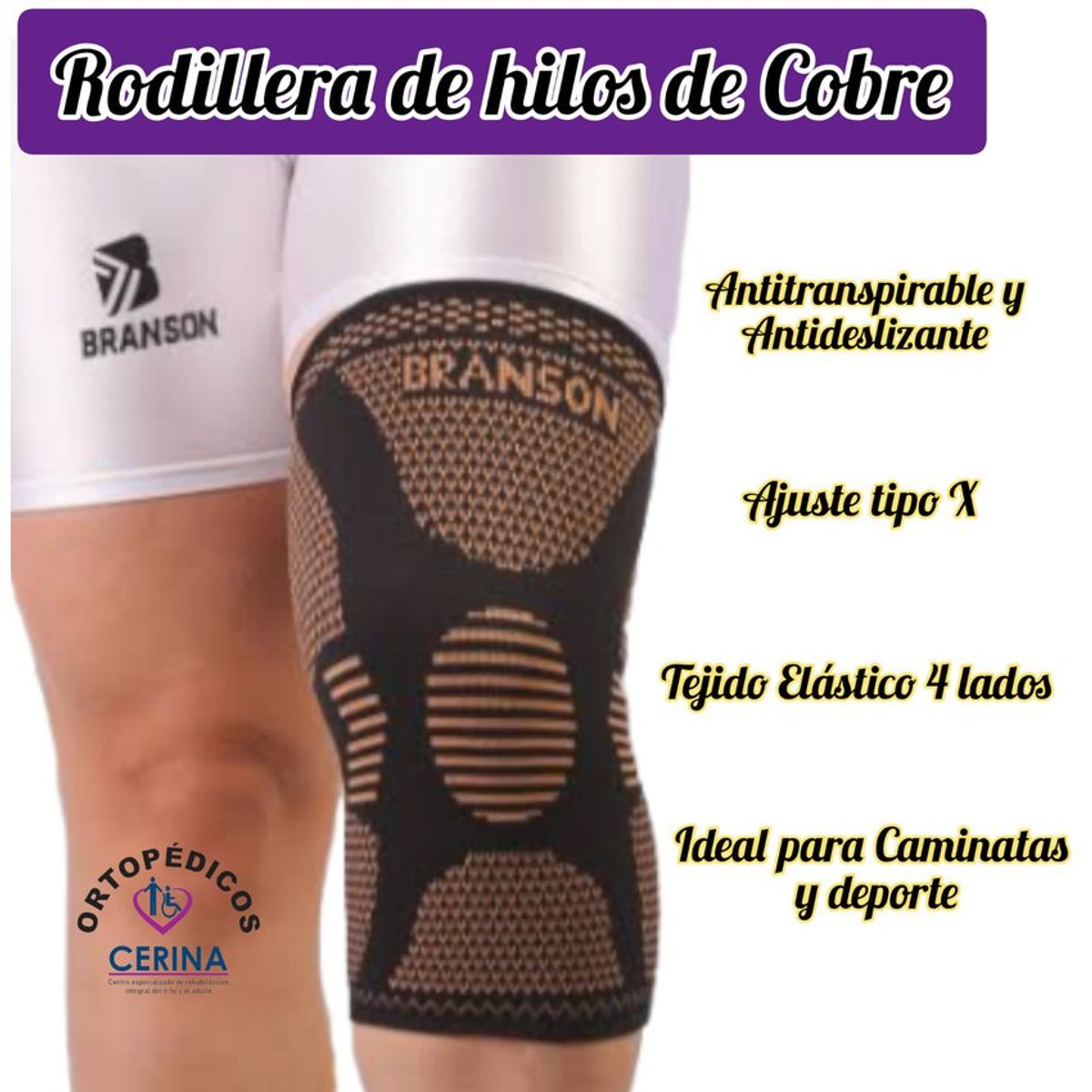 BRANSON - Rodillera Hilos de Cobre talla S