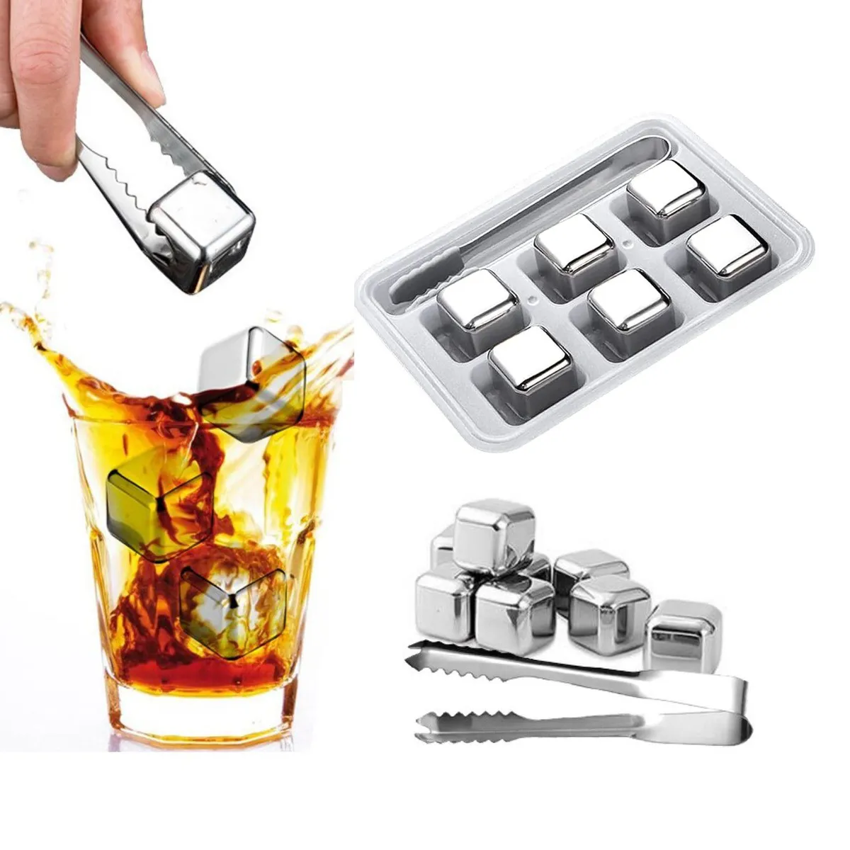 GENERICO - Cubos De Hielo De Acero Inoxidable 6 Pcs Reutilizable