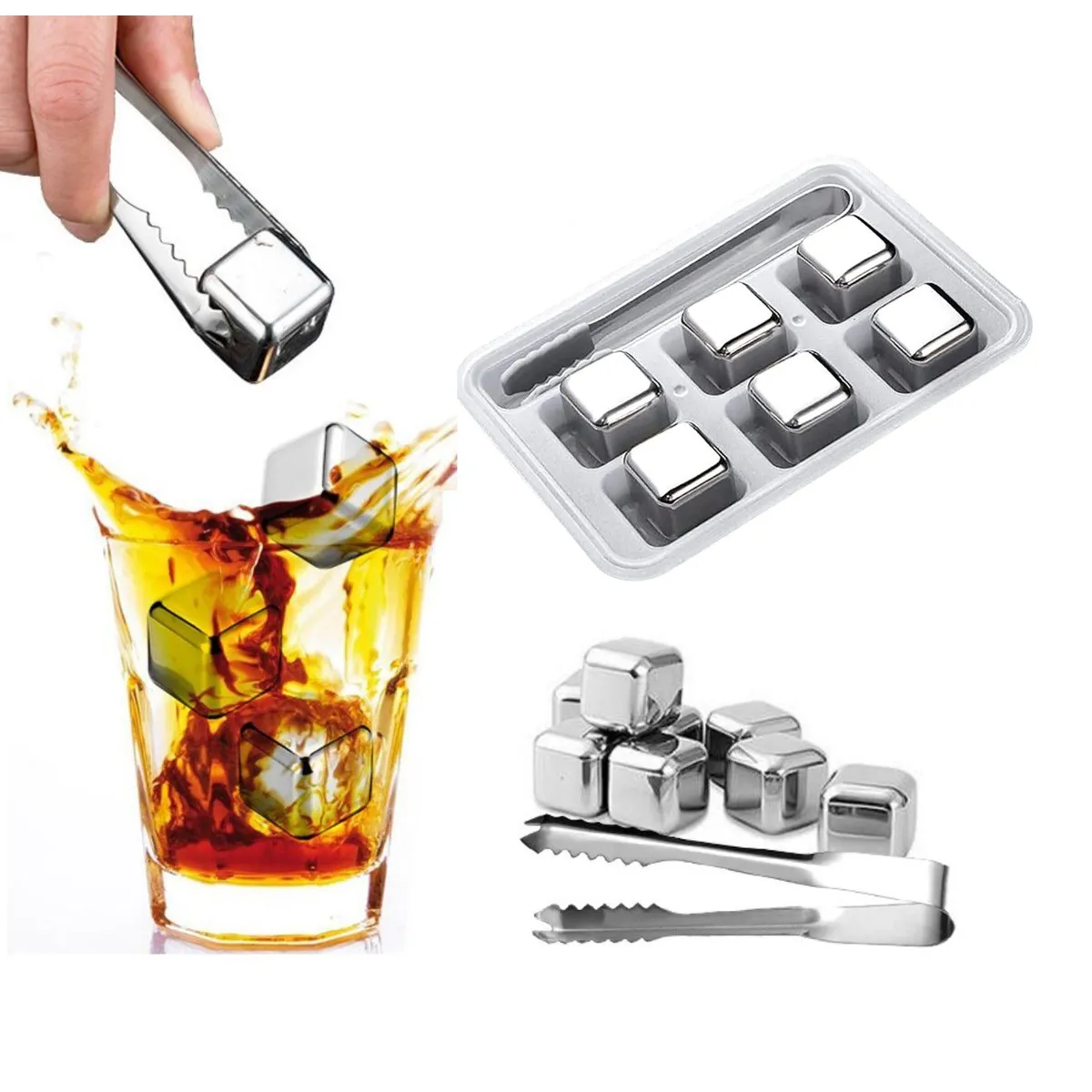 GENERICO - Cubos De Hielo De Acero Inoxidable 6 Pcs Reutilizable