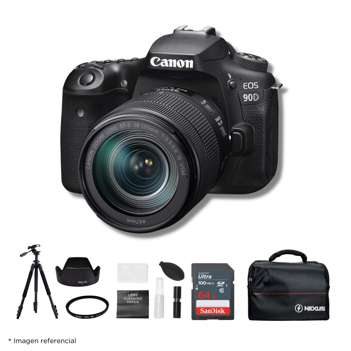 CANON - Cámara Canon EOS 90D DSLR  Lente EF-S 18-135 MM IS USM  Kit Ultimate