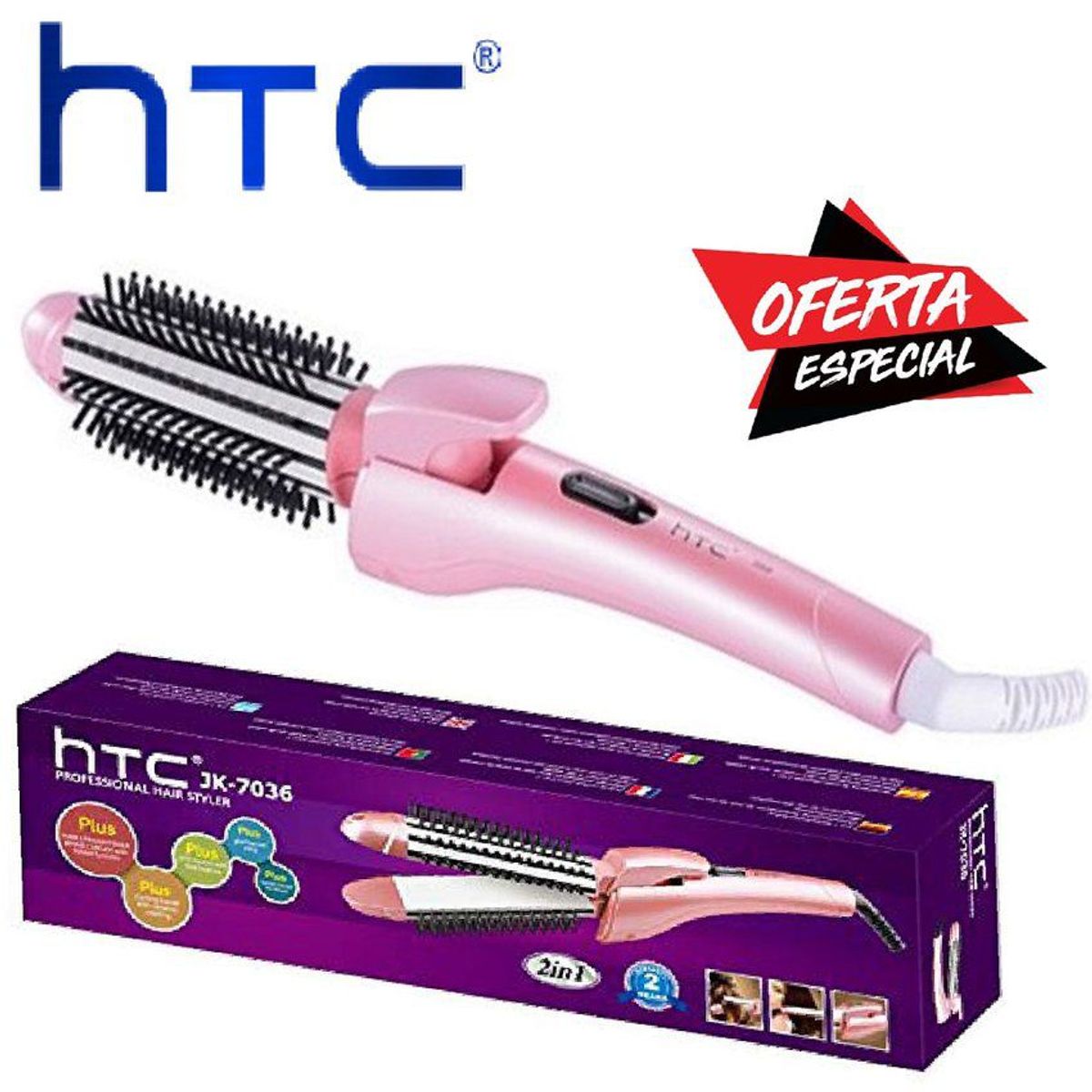 HTC - Plancha de Cabello y Rizador con Cepillo 2 en 1 HTC