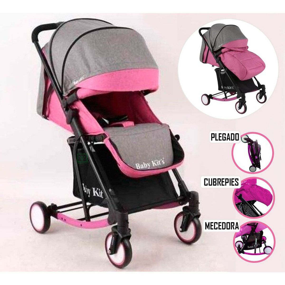 BABY KITS - Coche Cuna Mecedora ROCCIO Fucsia