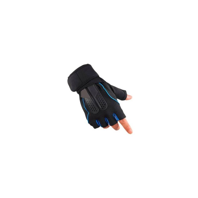 GENERICO - Mitones Guantes Deportivo para Pesas con Muñequera Azul L C