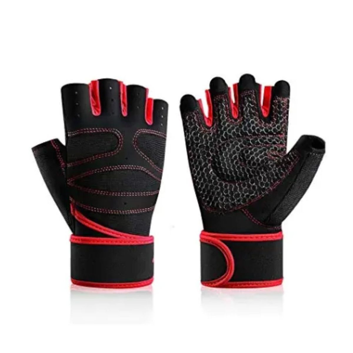 GENERICO - Mitones Deportivo para Pesas con Muñequera Rojo M MT4