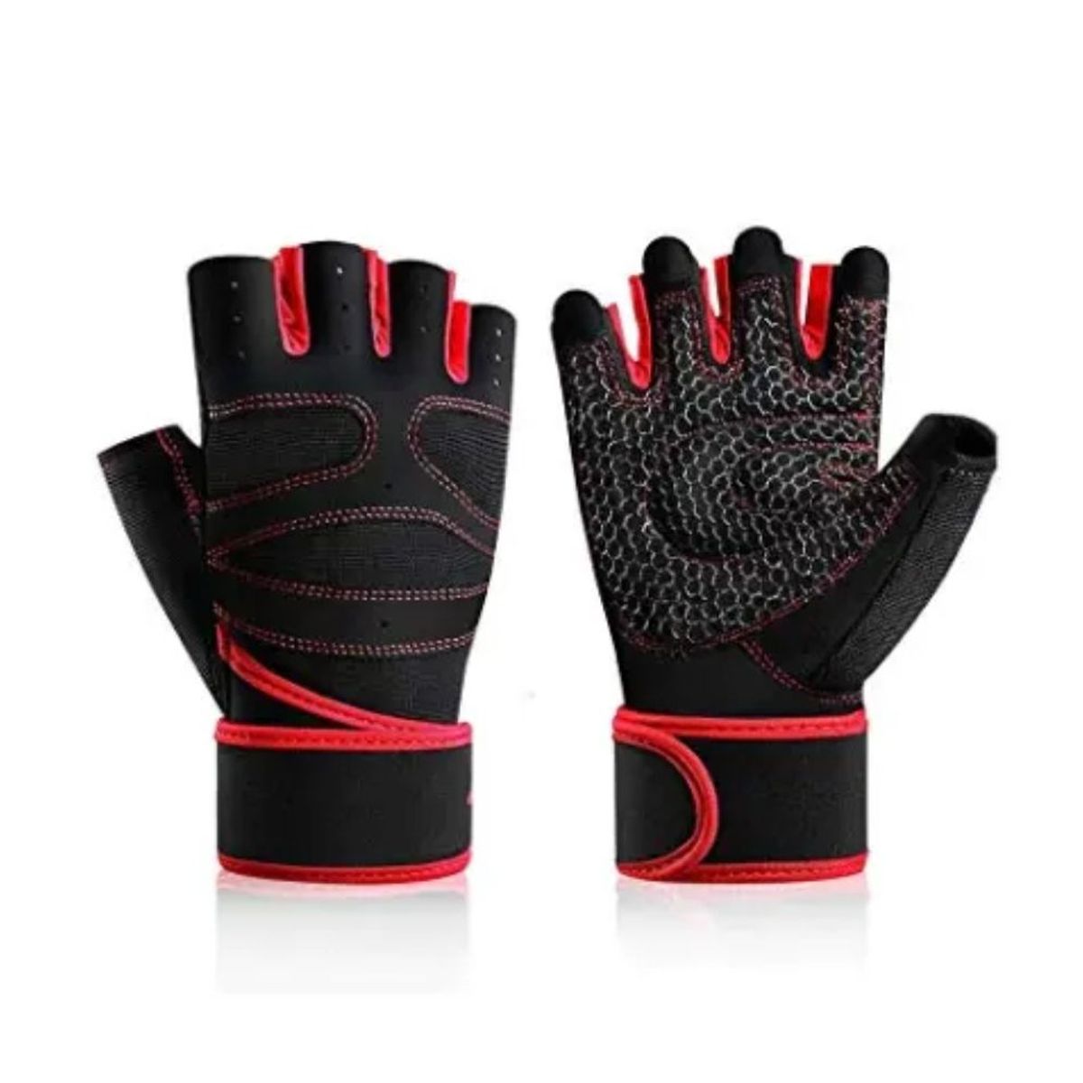 GENERICO - Mitones Deportivo para Pesas con Muñequera Rojo M MT4