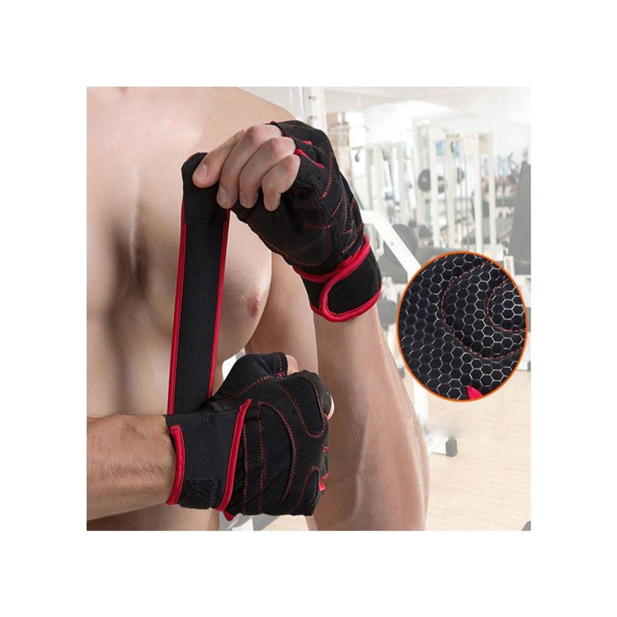 GENERICO - Mitones Deportivo para Pesas con Muñequera Rojo M MT4