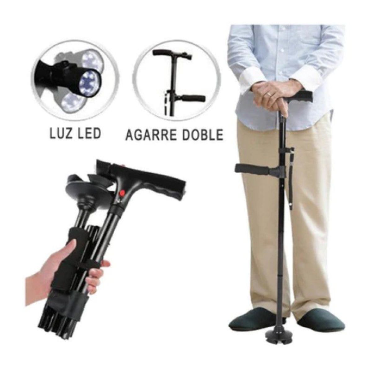 GENERICO - Bastón Magic Para Caminar Plegable Con Luz LED Ortopédico Antideslizante