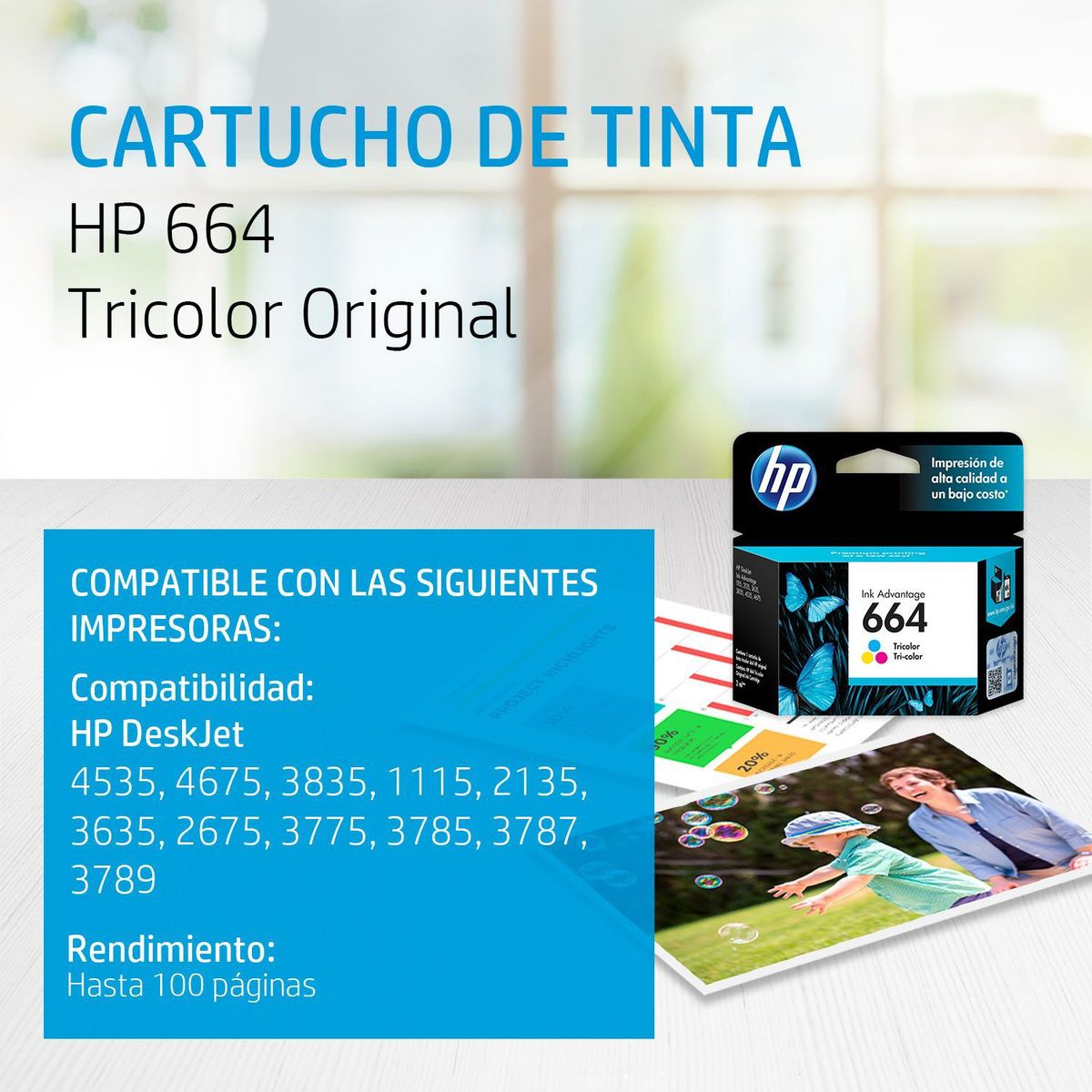 HP - CARTUCHO DE TINTA HP 664 TRICOLOR (F6V28AL) ORIGINAL