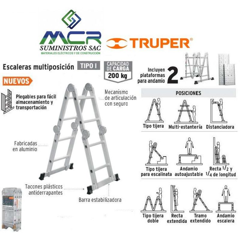 TRUPER - ESCALERA  MULTIPOSICION  8 PELDAÑOS 200 KG ALUMINIO TRUPER