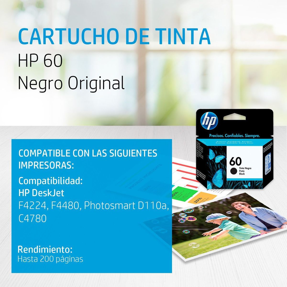HP - CARTUCHO DE TINTA HP 60 NEGRA (CC640WL) ORIGINAL