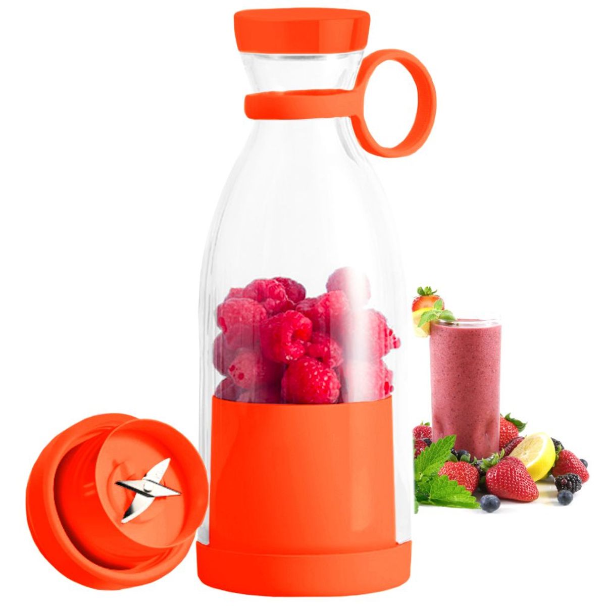 SASHIJA - Licuadora Portátil Inalámbrico Recargable Tipo Botella 380ml Naranja