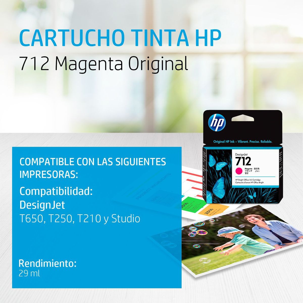HP - CARTUCHO DE TINTA HP 712 MAGENTA 29ml (3ED68A) ORIGINAL