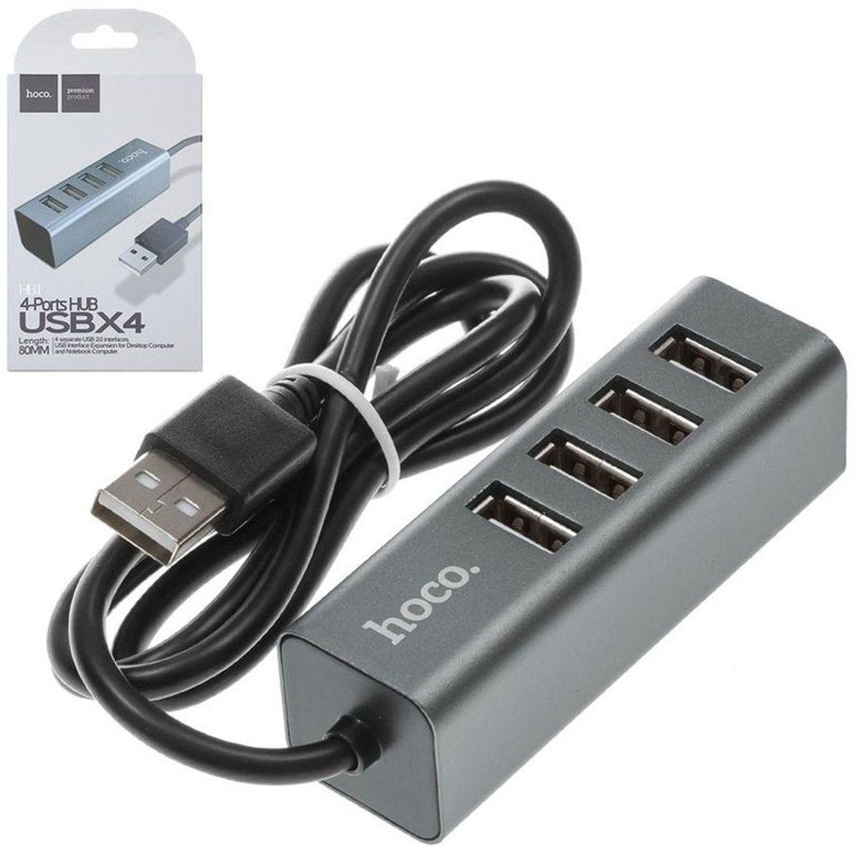 HOCO - Puerto USB 2.0 Hub Aluminio 4 Puertos Hoco HB1 - Gris