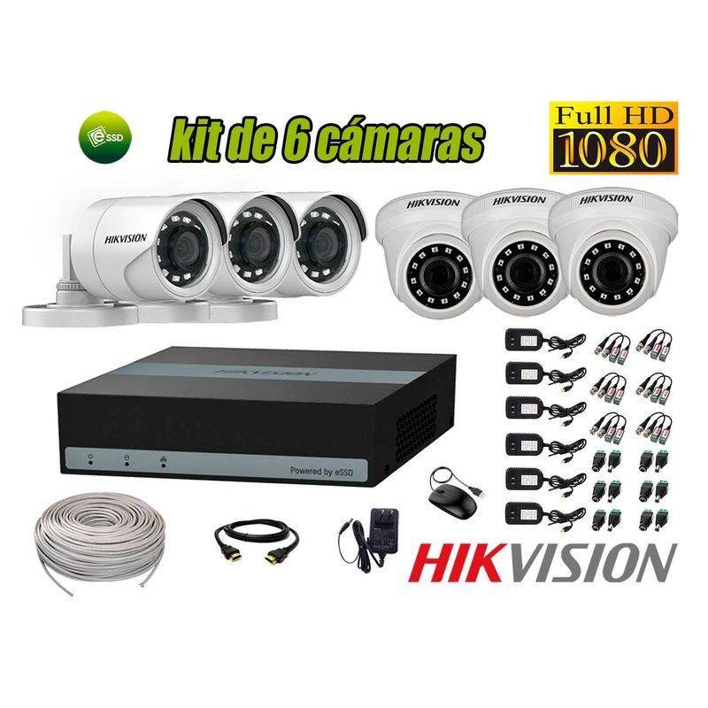 HIKVISION - KIT 6 CAMARAS DE SEGURIDAD FULL HD 2MP  E-DVR eSSD 480GB