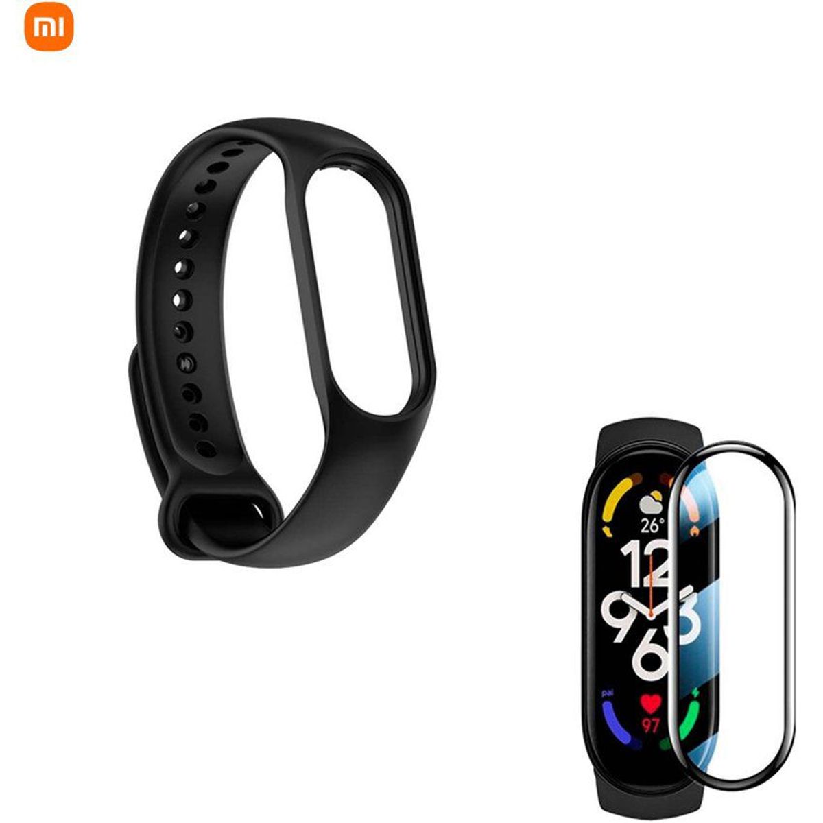 GENERICO - Correa de Silicona + Mica Vidrio 9h para Xiaomi Mi Band 7 - Negro