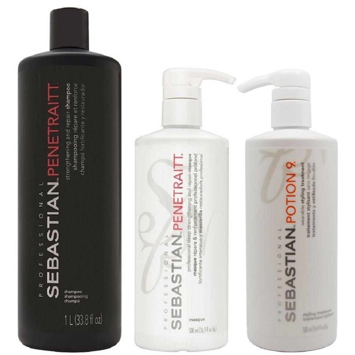 SEBASTIAN - Shampoo 1000ml + Mascarilla + Crema Potion9 Sebastian Penetraitt
