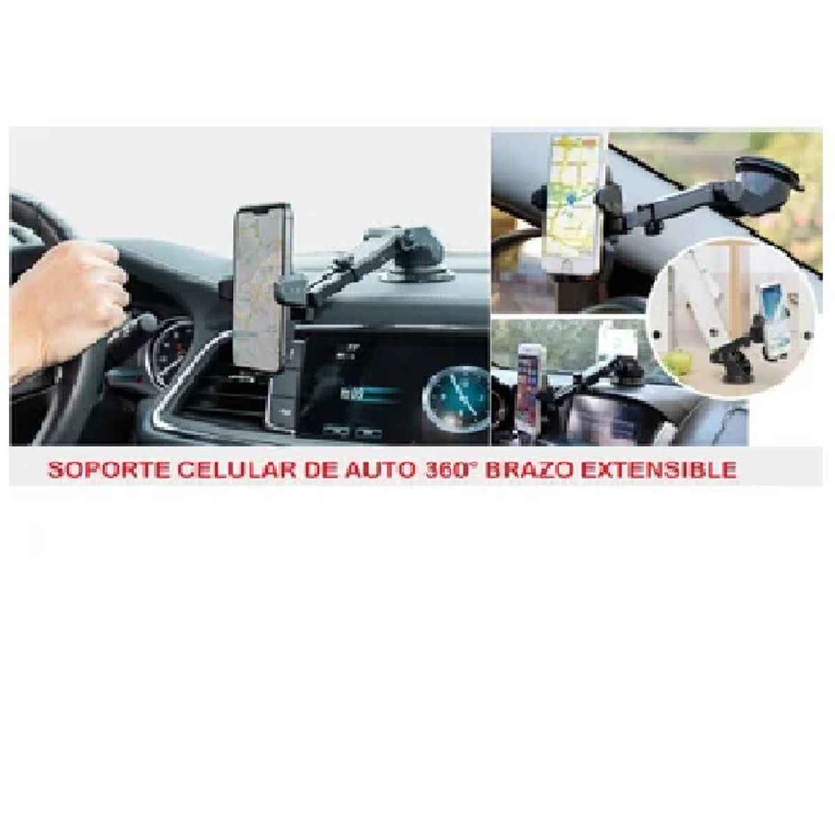 GENERICO - SOPORTE CELULAR AUTO BRAZO EXTENSIBLE 360° TABLERO PARABRISA