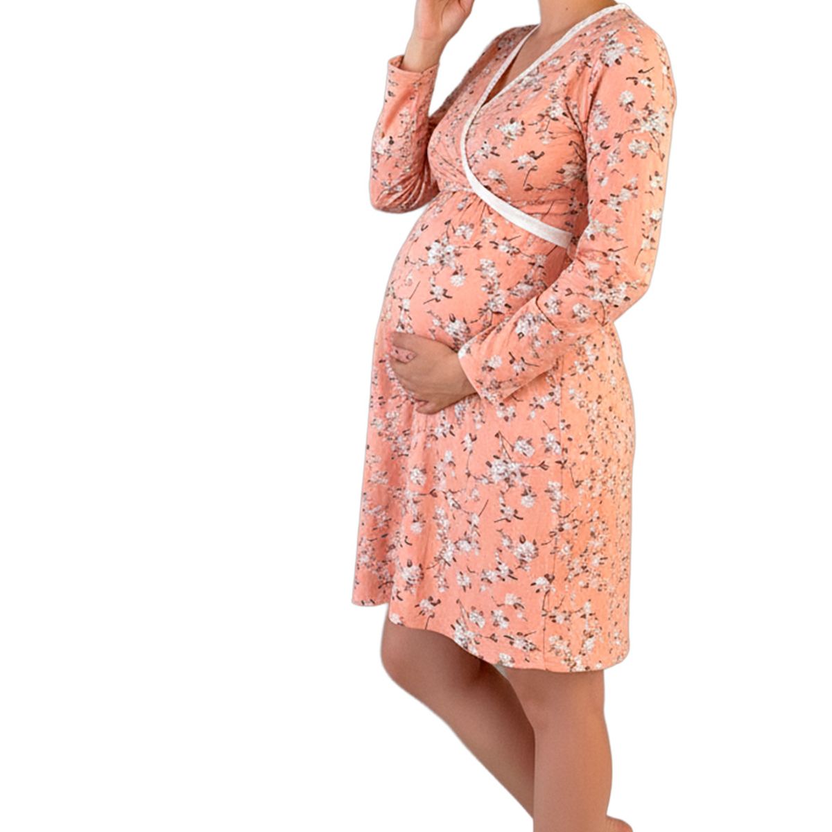 GENERICO - Camison Maternal Modelo Cruzado Manga Larga BCxy Lenceria Maternal