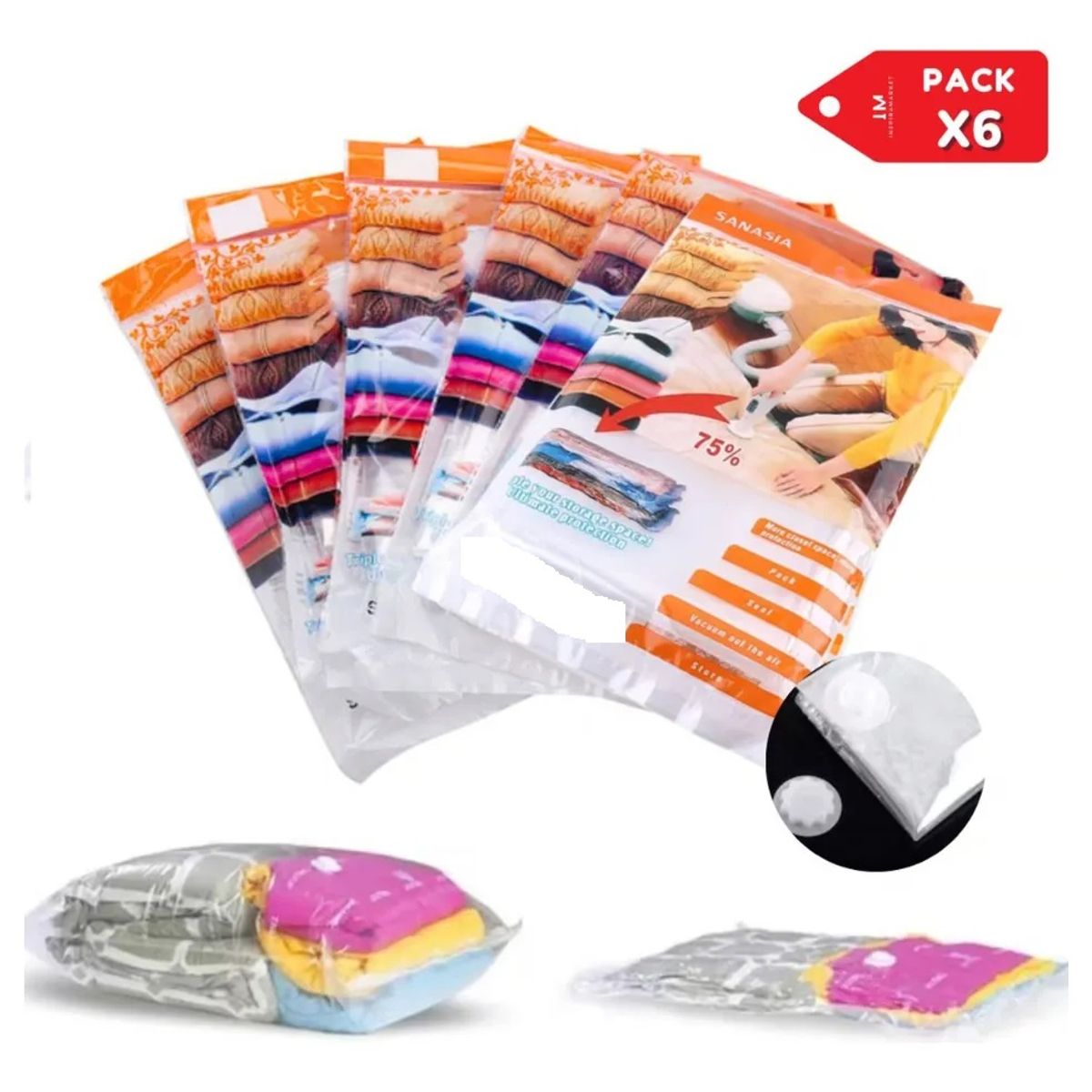 GENERICO - Bolsas al Vacío Compresoras de Aire 60 x 80cm - Set x6unid