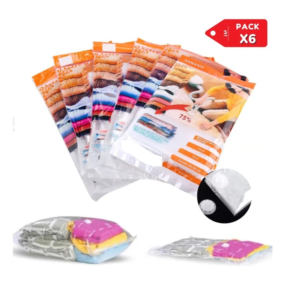 GENERICO - Bolsas al Vacío Compresoras de Aire 60 x 80cm - Set x6unid