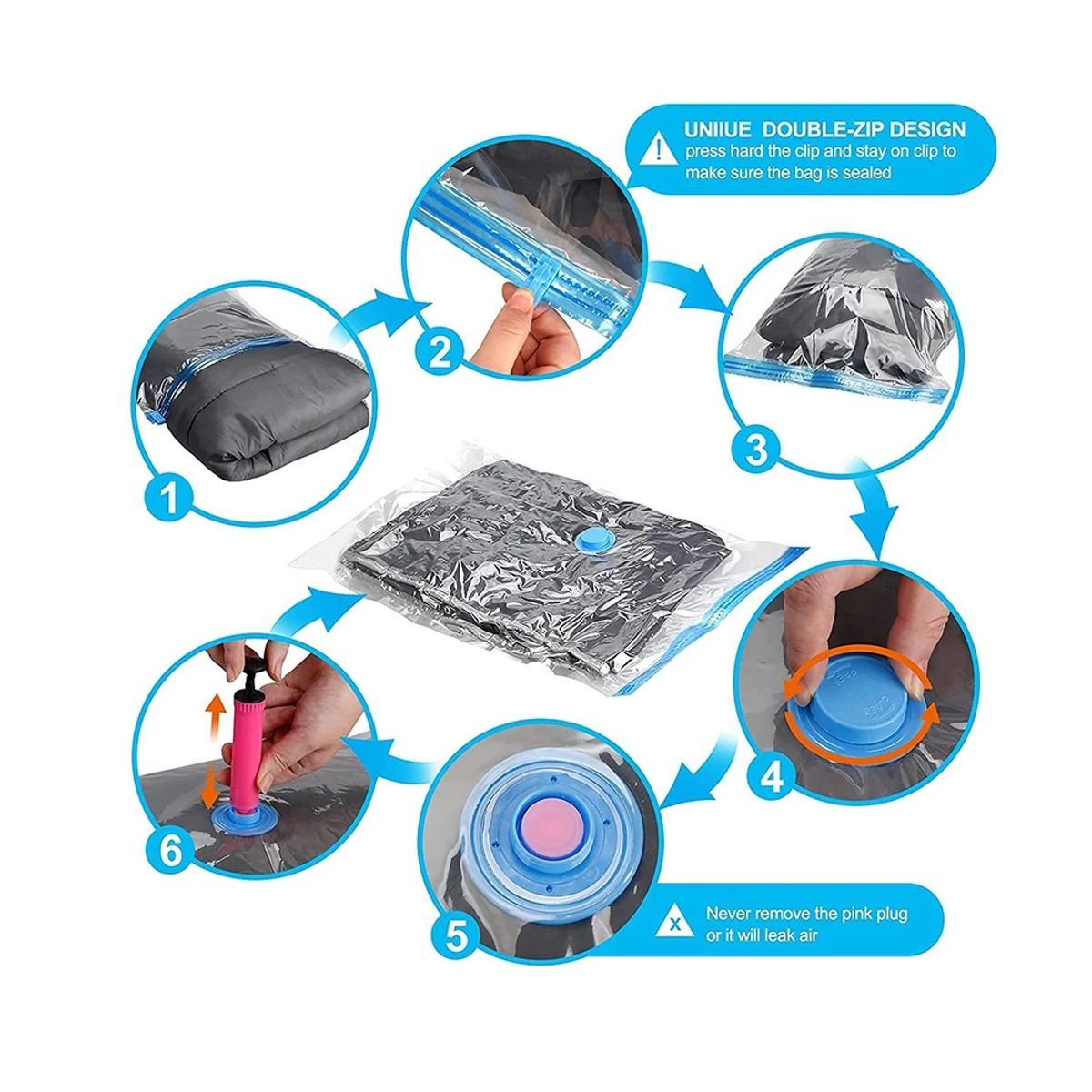 GENERICO - Bolsas al Vacío Compresoras de Aire 60 x 80cm - Set x6unid