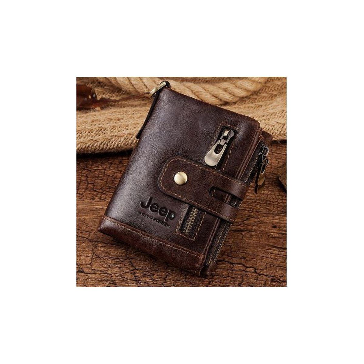 JEEP - Billetera cuero - marrón con cadena dorada jeep- hombres