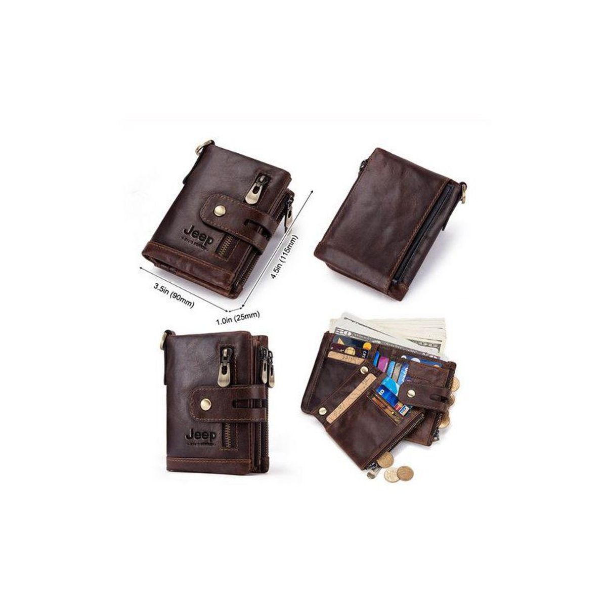 JEEP - Billetera cuero - marrón con cadena dorada jeep- hombres