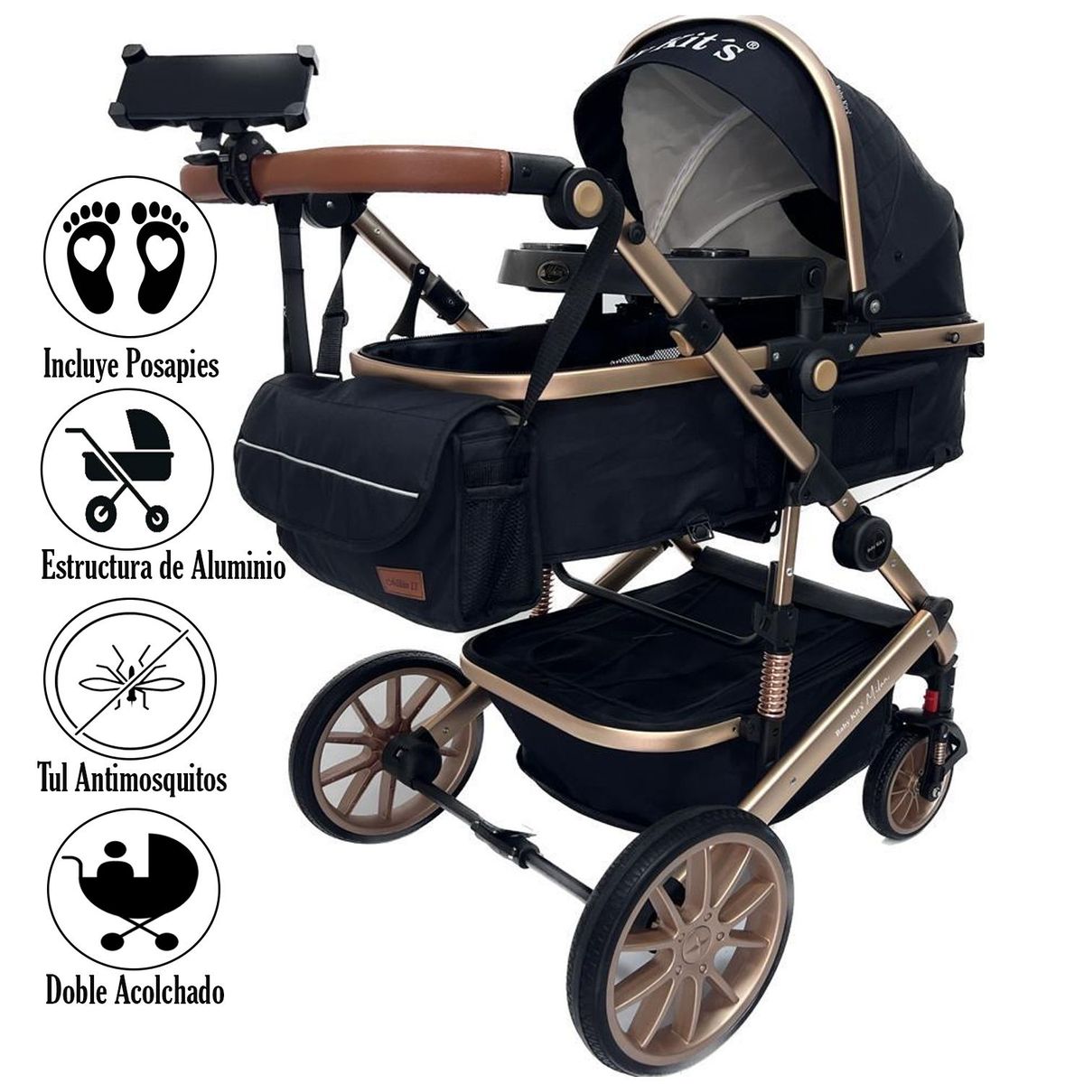 BABY KITS - Coche Moisés Baby Kits Milán II Edición 2023 Negro