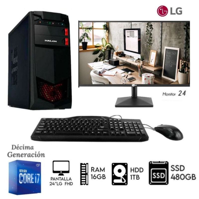 INTEL - COMPUTADORA PC INTEL CORE I7-10TH RAM 16GB DISCO  1TB + SSD 480GB MONITOR 24 LG