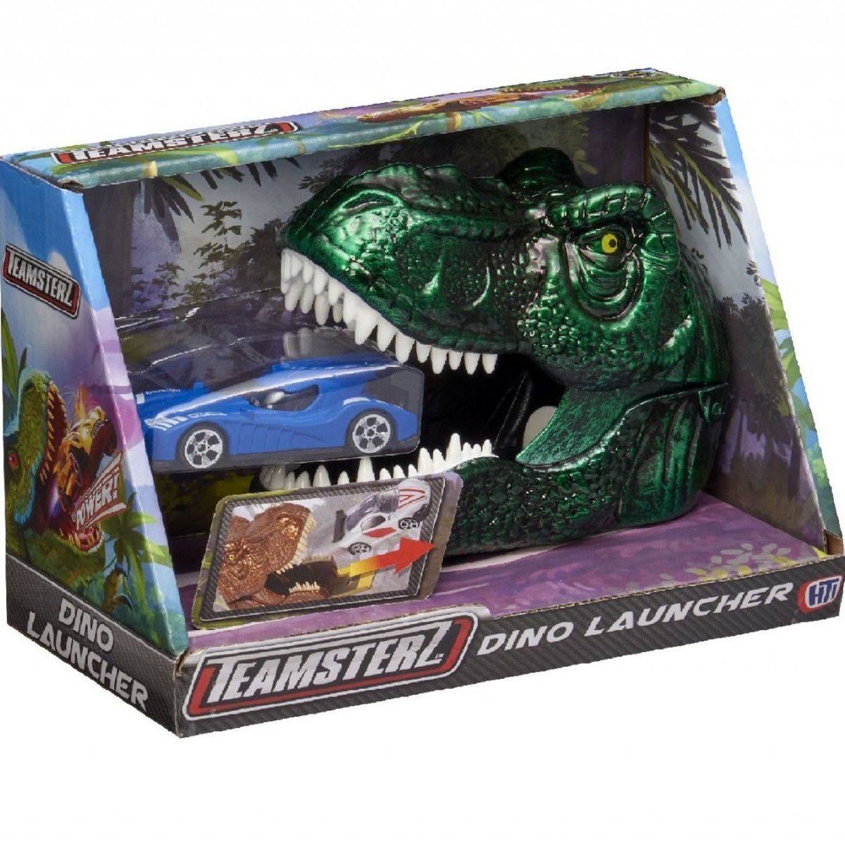 TEAMSTERZ - Juguete Disparador Dinosaurio + 1 Auto Teamsterz Verde