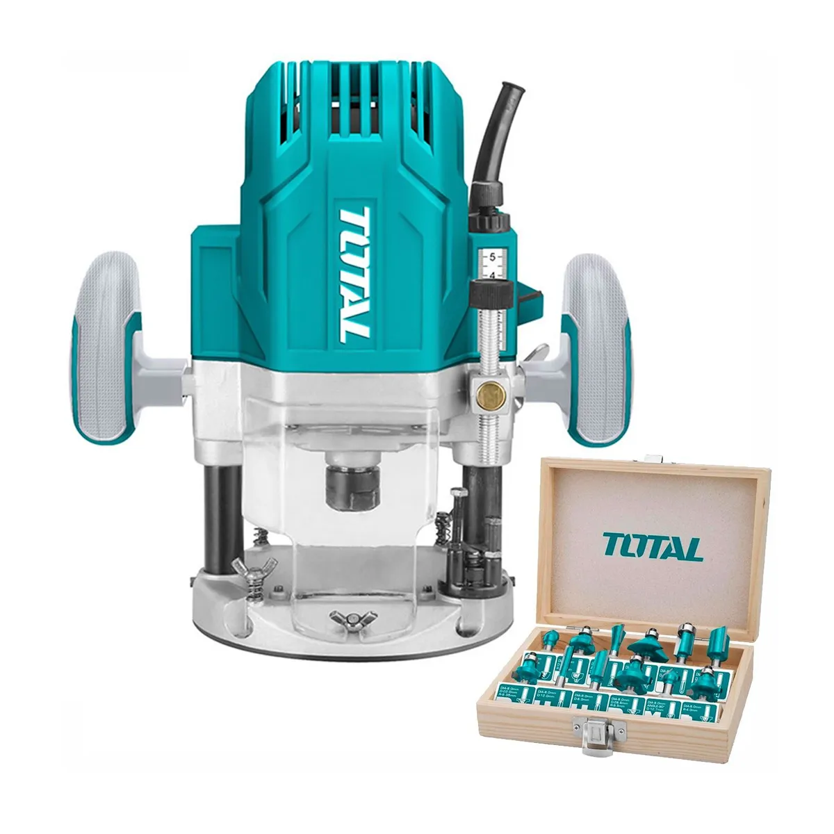 TOTAL TOOLS - ROUTER FRESADORA 1600W TOTAL SET FRESAS 8MM TUPI CANTEADOR