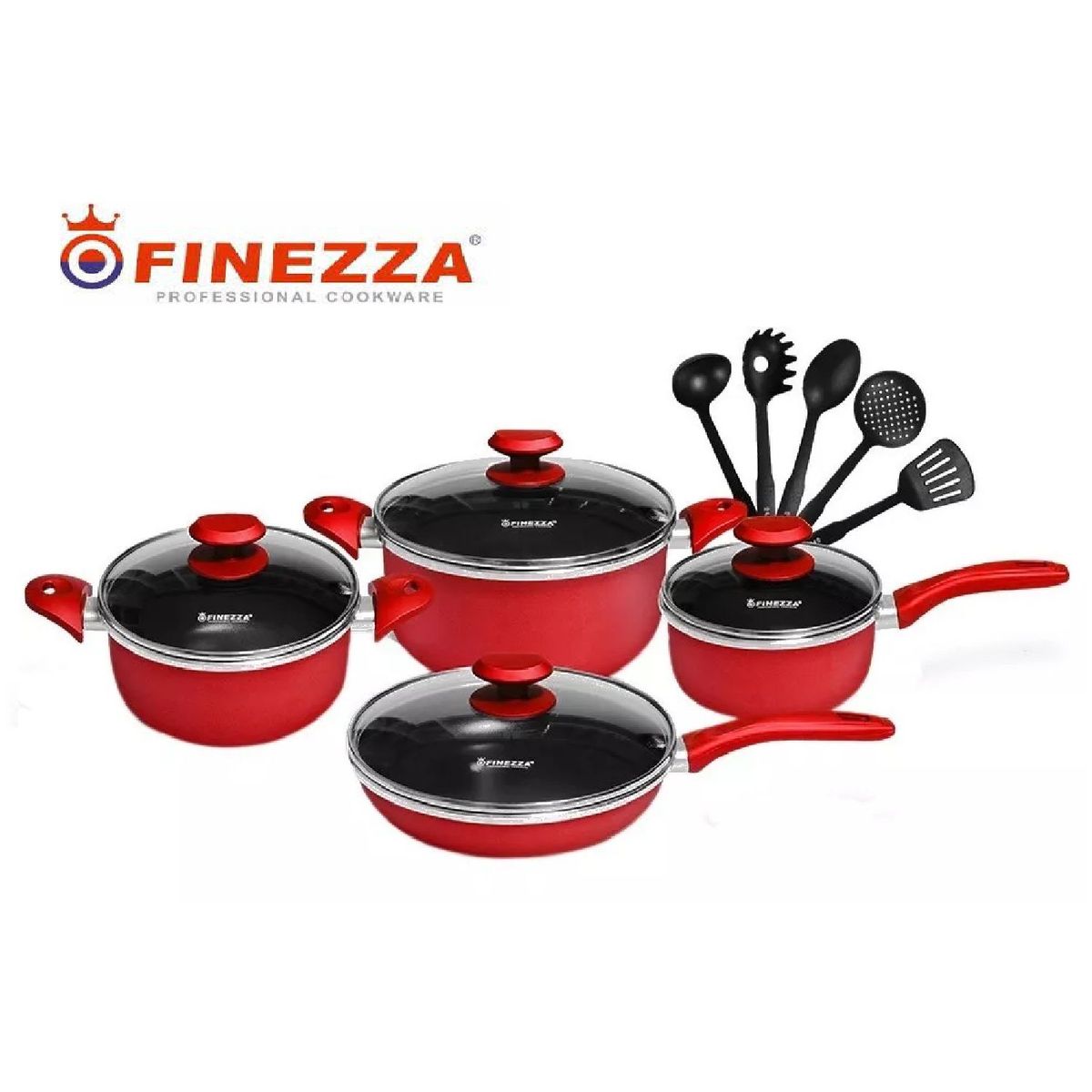 FINEZZA - Juego de Olla Antiaderente 13 Piezas Finezza Rojo FZ1658