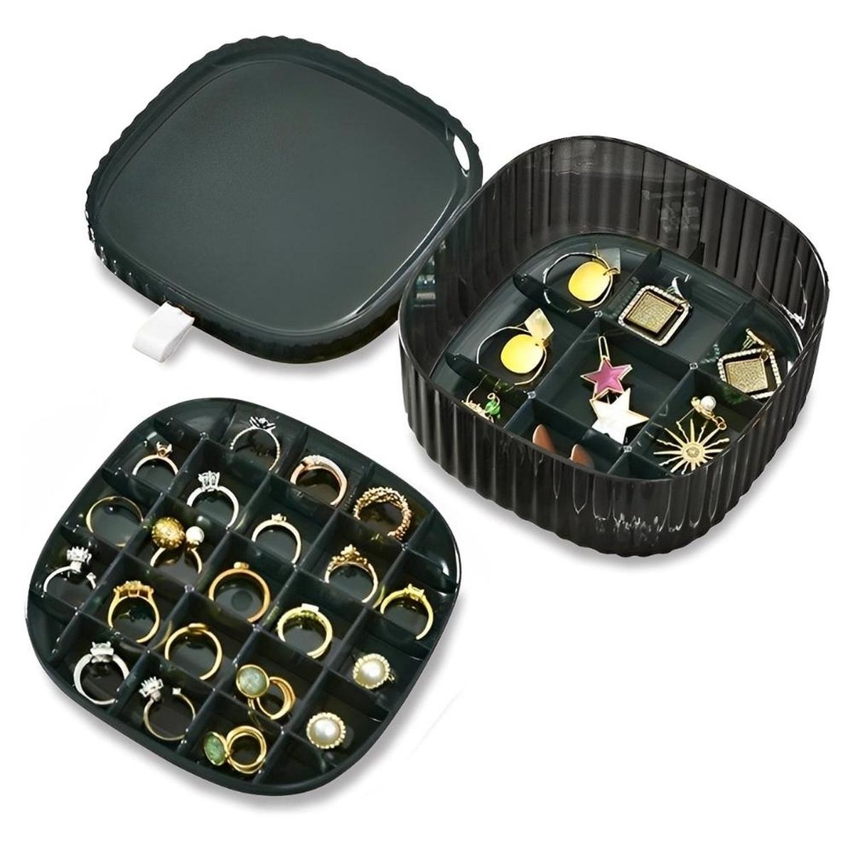 MINARI - Joyero Organizador de Joyas Anillos Relojes 3 Niveles Verde J36