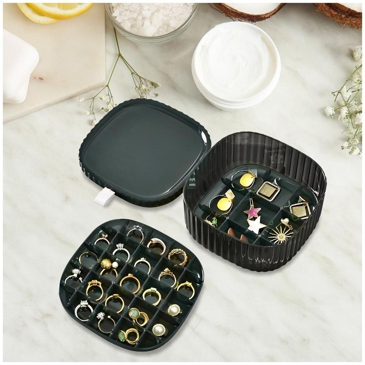 MINARI - Joyero Organizador de Joyas Anillos Relojes 3 Niveles Verde J36