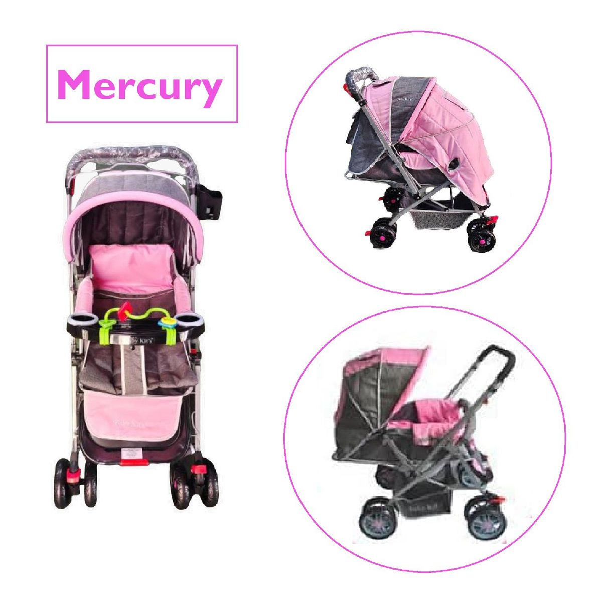 BABY KITS - Coche Mercury Bandeja Didactica Mango reversible  - rosado