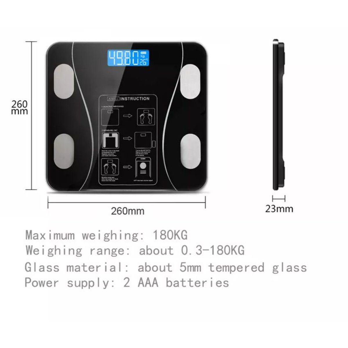 GENERICO - Balanza digital bluetooth smart scale negro