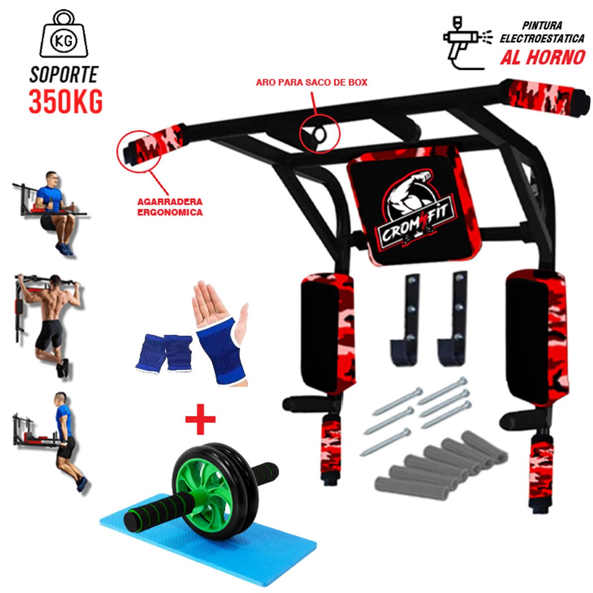 HOLGU - Barra Paralelas Holgu 15 En 1 + Rueda Abdominal + Guantes
