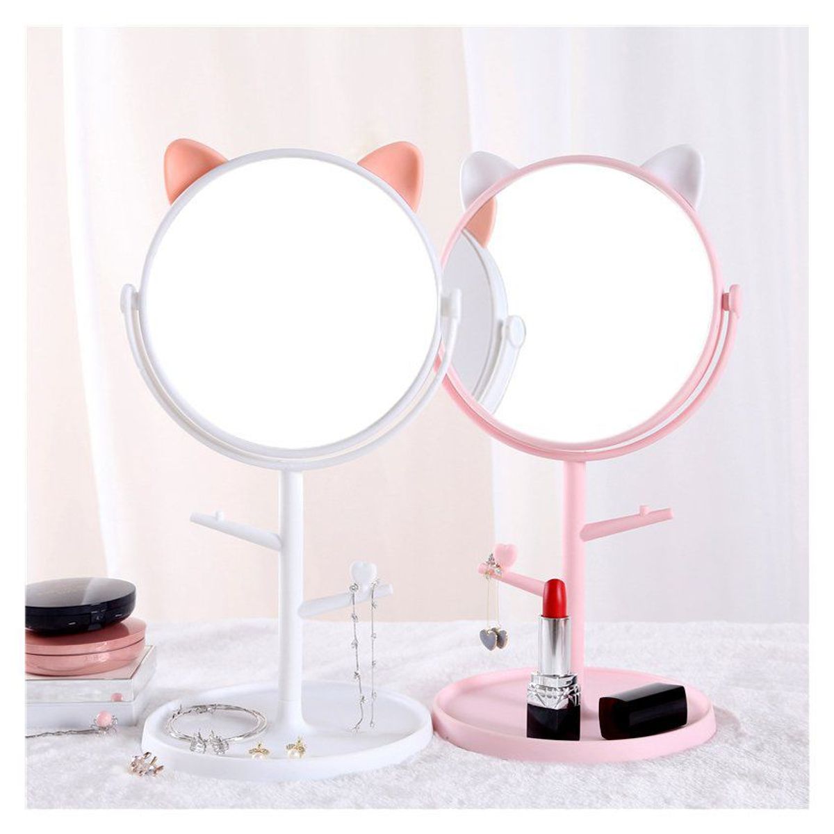 GENERICO - Espejo joyero organizador de tocador en forma de gatito