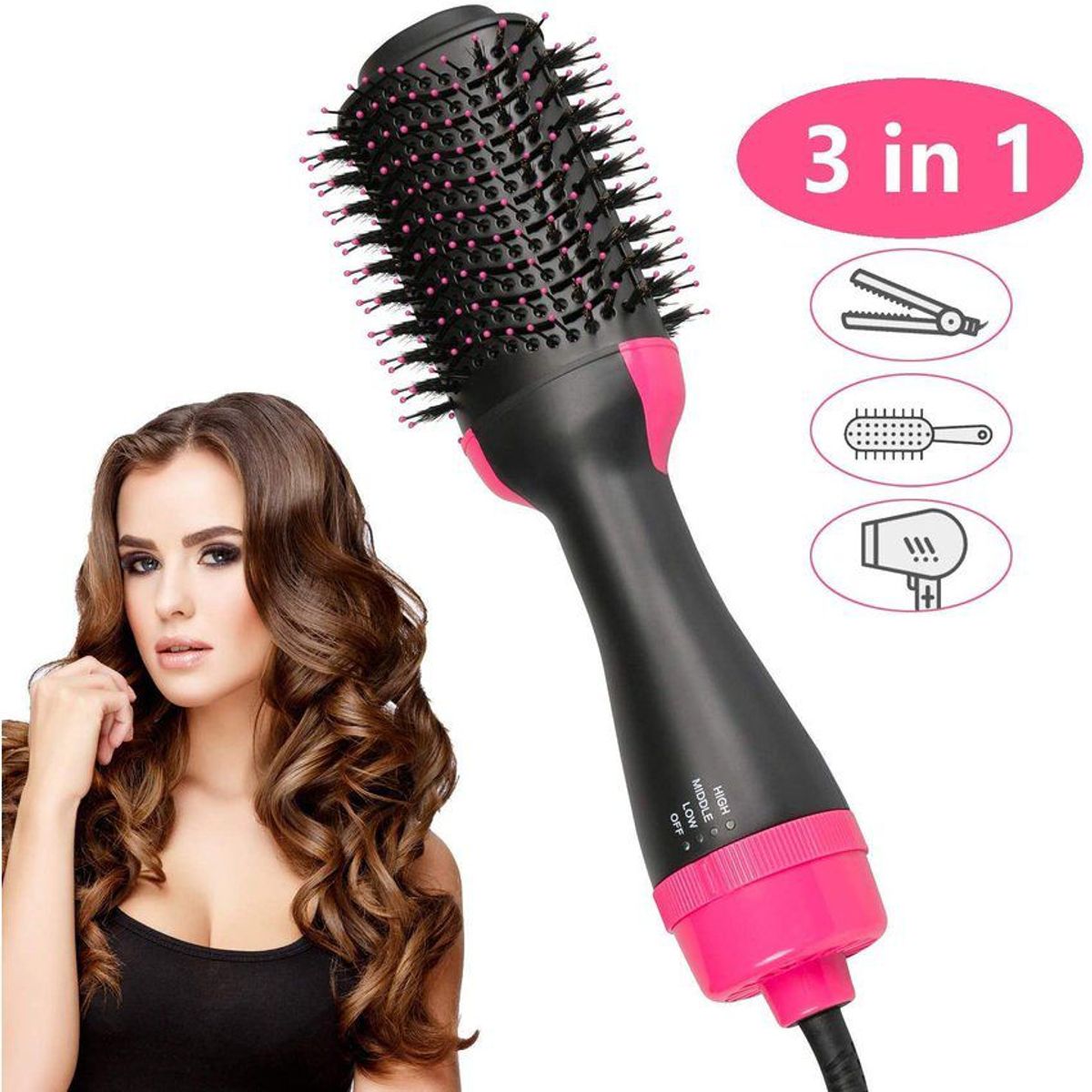 SEISA - Cepillo secador cabello alisador rizador 3 en 1 multifunción