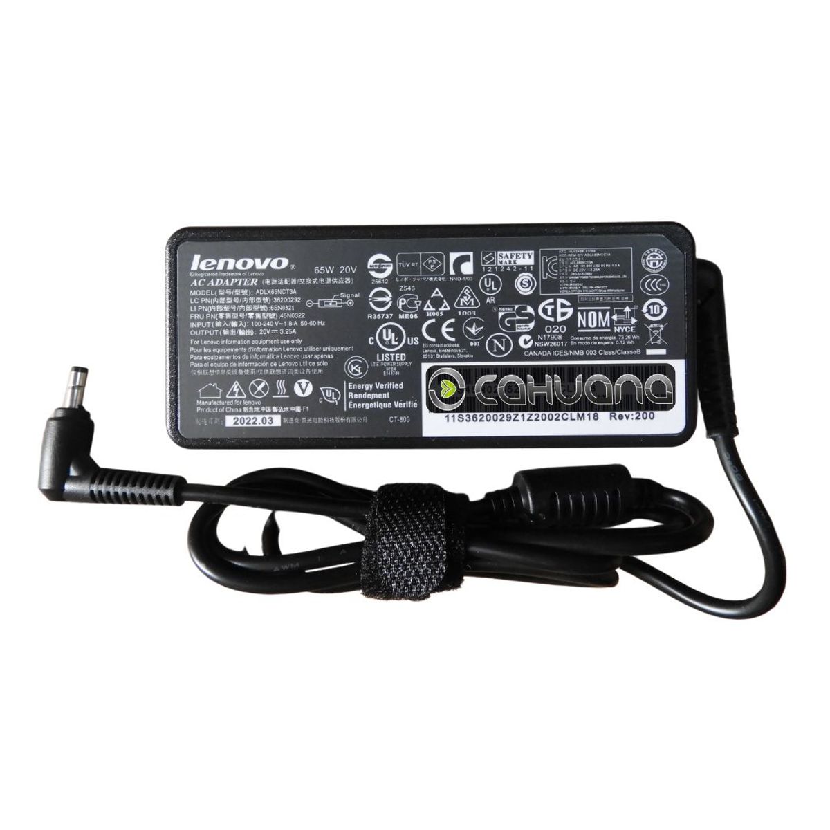 LENOVO - CARGADOR PARA LENOVO 20V 3,25A 65W 4,0 x 1,7 PUNTA FINA