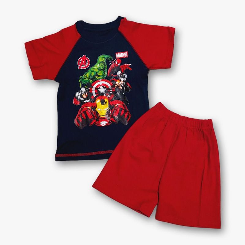 GENERICO - CONJUNTO NIÑO MANGA CORTA MARVEL ROJO CON PECHO AZUL