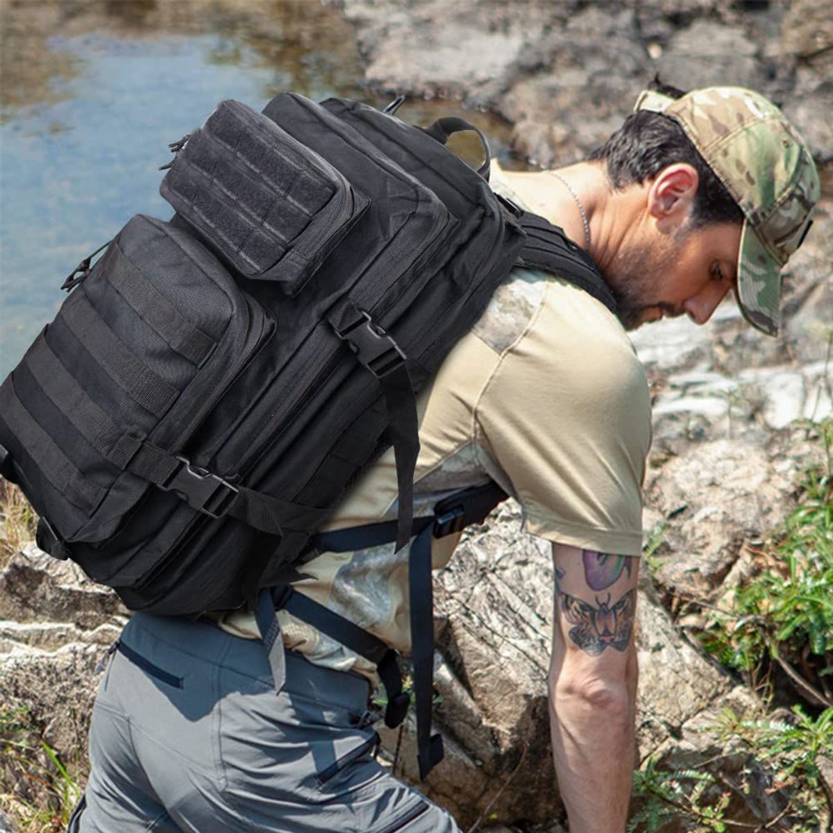 GENERICO - Mochila Militar Táctica Negra Importada Ejercito